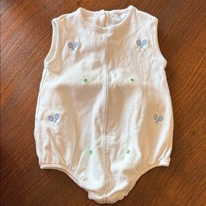 Little English White Baby Romper with Blue Embroidery